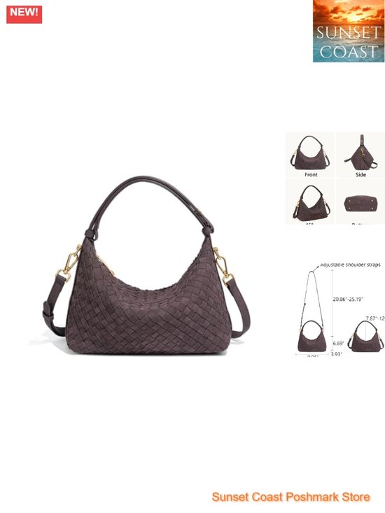 Handbags - Faux Suede Woven Crescent Hobo Shoulder Bag Handbag Purse